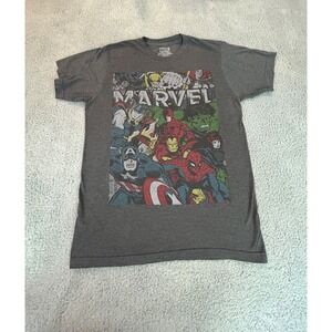 Marvel Comics T Shirt Mens Medium Charcoal Grey Print of Super Heroes